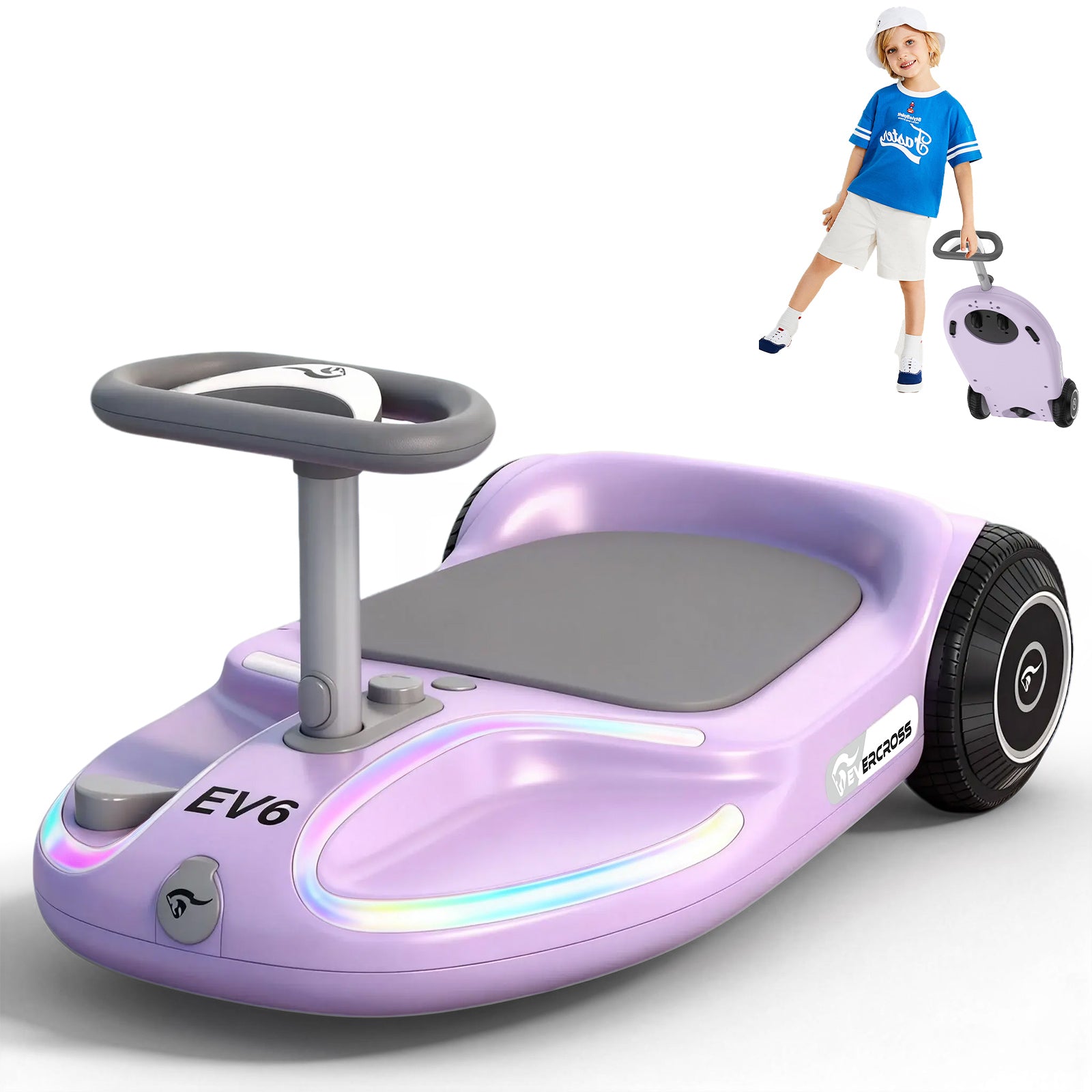 EVERCROSS EV6 Elektrofahrzeug für Kinder, Vier-in-Eins-Schaukelauto mit Pedalen