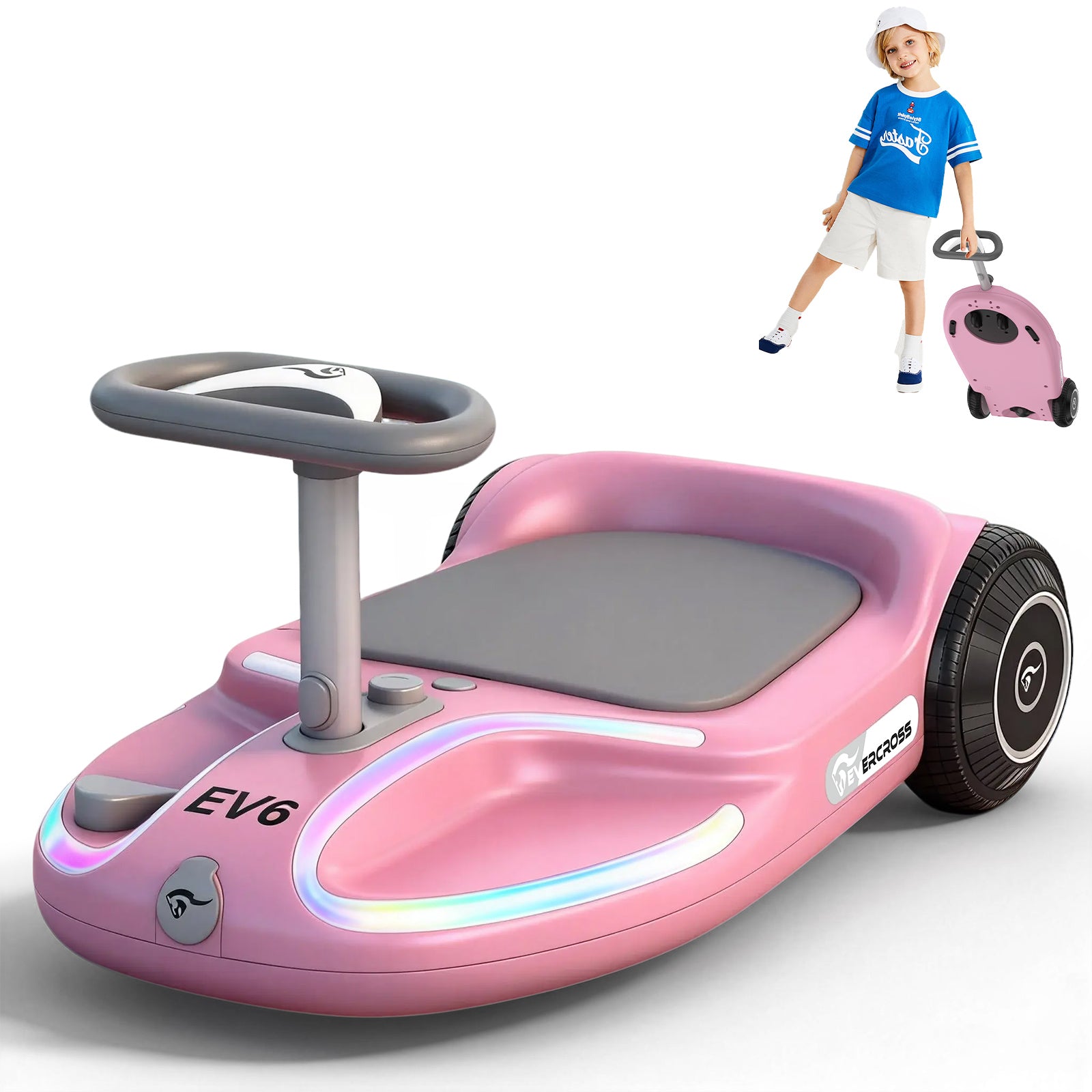 EVERCROSS EV6 Elektrofahrzeug für Kinder, Vier-in-Eins-Schaukelauto mit Pedalen