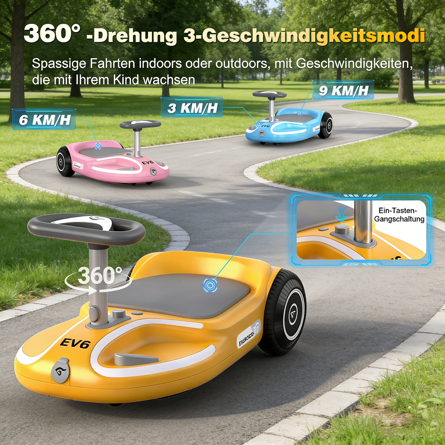 EVERCROSS EV6 Elektrofahrzeug für Kinder, Vier-in-Eins-Schaukelauto mit Pedalen