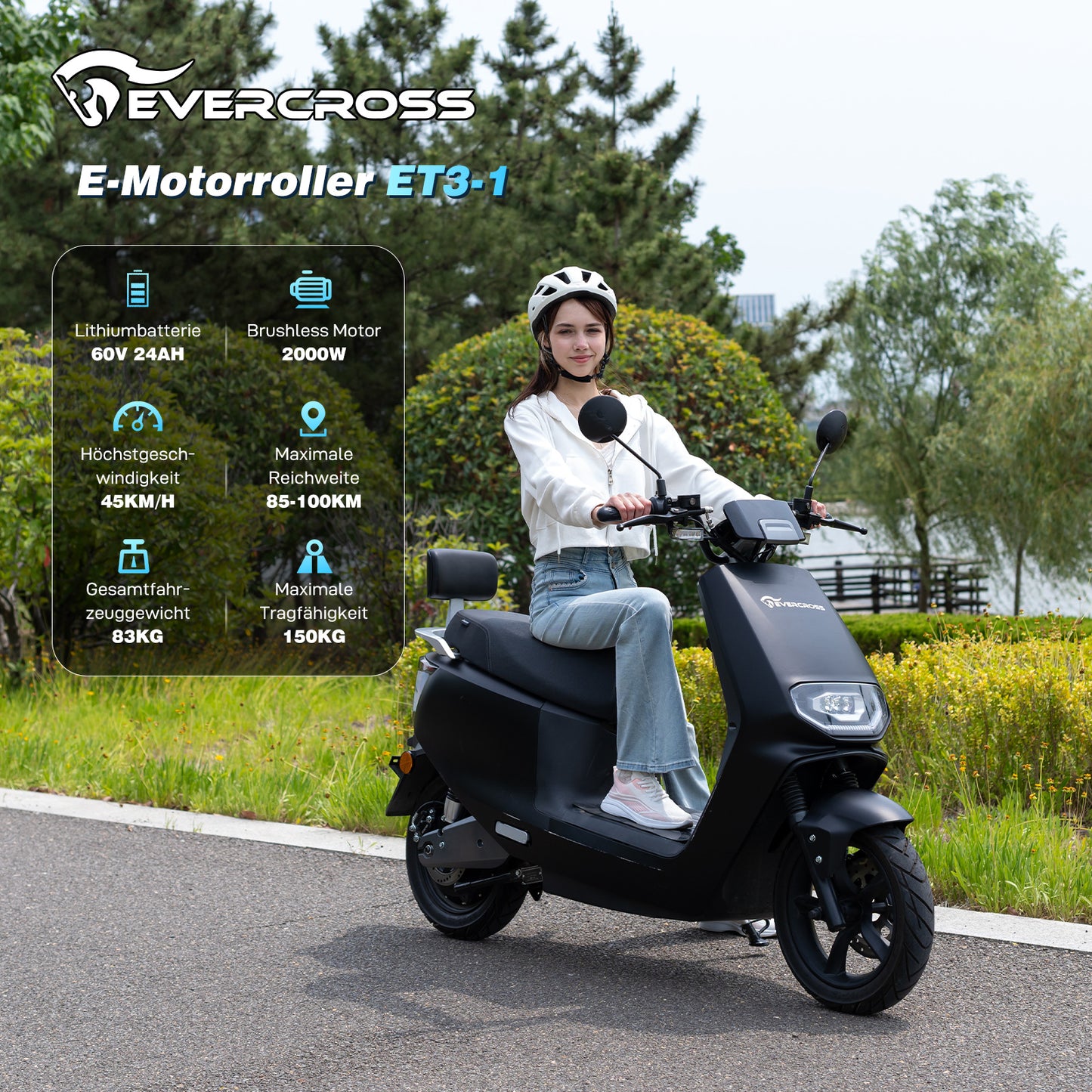 EVERCROSS ET3-1 Elektroroller, 2000-W-Motor