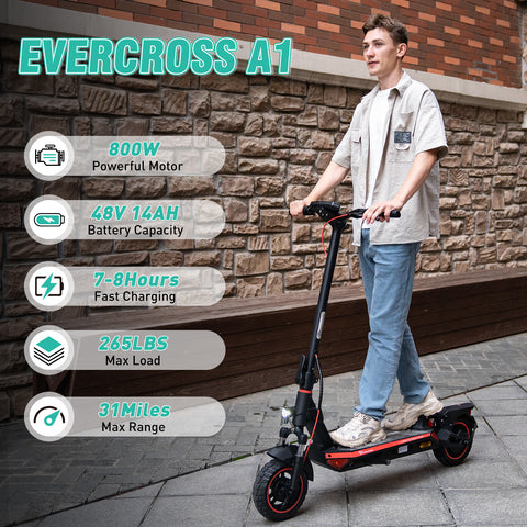Evercross A1 Adult Electric Scooter - 800 Watt Portable Commuter App Controls