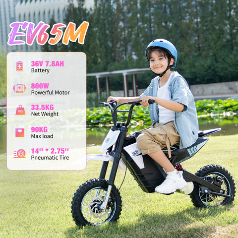 EVERCROSS EV65M Dirt Bike Elettrica, 800W Moto Elettrica, 19MPH &amp; 12,4 Miglia a Lungo Raggio, 3 Velocità Moto per Adolescenti