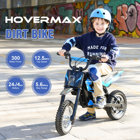 HOVERMAX H12M 24V Bicicleta de La Suciedad Eléctrica, 300W Motocicleta Eléctrica 12.5MPH Velocidad Máxima, 12in.  Neumáticos llenos de aire motocross para niños adolescentes, rosa
