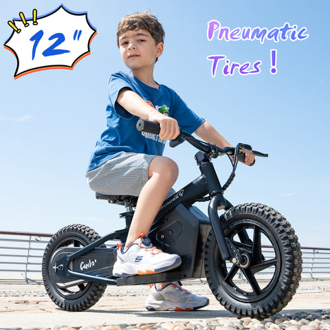 EVERCROSS EV06M Bicicleta eléctrica para niños 24V 100W Bicicleta de equilibrio eléctrica con neumático inflado de 12 pulgadas y asiento ajustable, motocicleta eléctrica para niños de 3 años o más