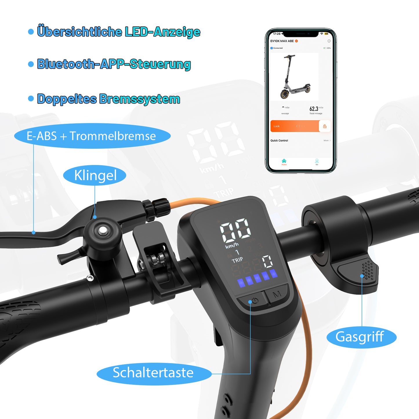 EVERCROSS EV10K MAX 15.6Ah Faltbarer Elektroroller (ABE)