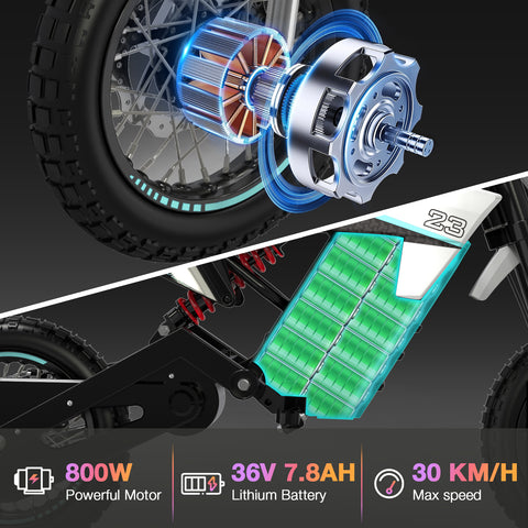 EVERCROSS EV 65M elektrische crossmotor, 800W elektrische motorfiets, 19MPH &amp; 12,4 mijl lange afstand, 3-versnellings-modi motorfiets voor tieners