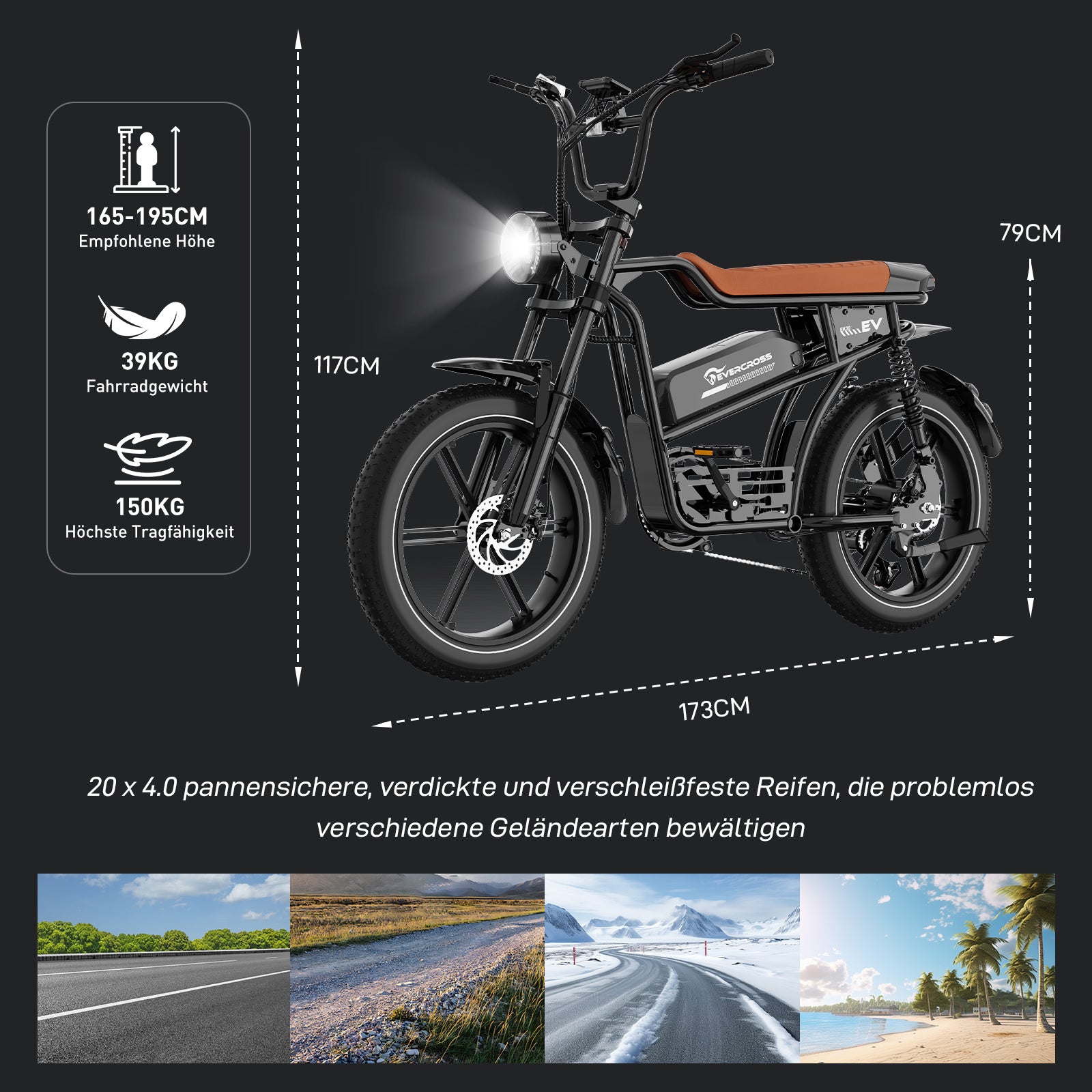 EVERCROSS EK30 E-Bike | 20 Zoll Fat Tire E-Bike für Gelände