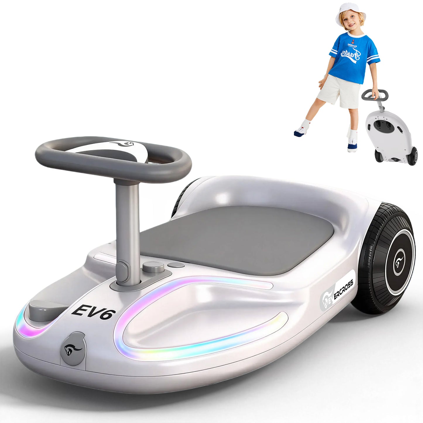 EVERCROSS EV6 Elektrofahrzeug für Kinder, Vier-in-Eins-Schaukelauto mit Pedalen