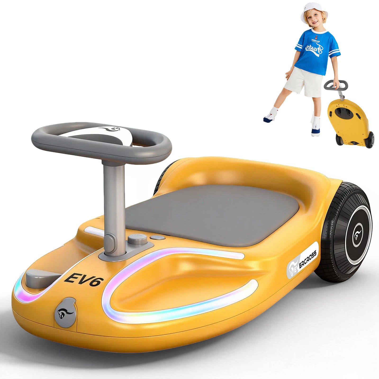 EVERCROSS EV6 Elektrofahrzeug für Kinder, Vier-in-Eins-Schaukelauto mit Pedalen