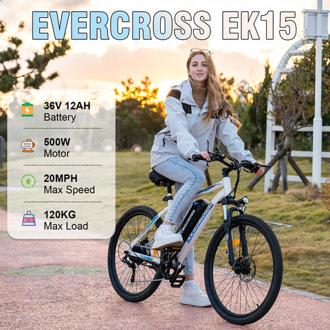 EVERCROSS EK15 500W 26" Electric Mountain Bike with Removable Battery, 20MPH,7 Speed Commuter Bike